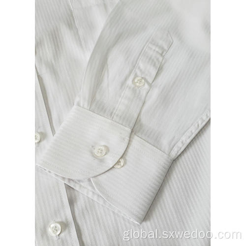 China Polyester Cotton White Jacquard Long-sleeved Shirt for Men Supplier